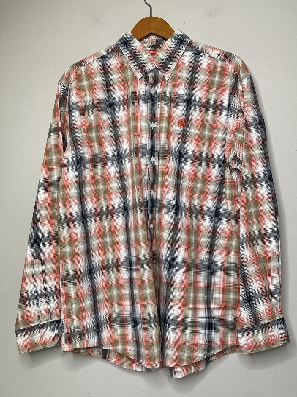 Cinch Mens Medium Plaid Button Down Shirt 100% Cotton Western Long Sleeve